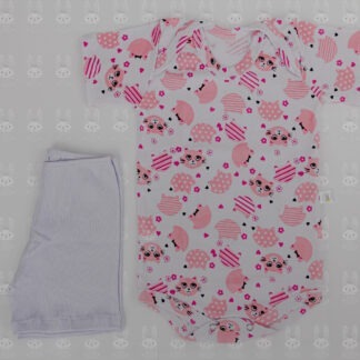 Conjunto Body curto ZR estamp. Gatinha rosa