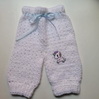Calça crochê branca unicórnio