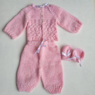 Conjunto crochê 3 peças rosa