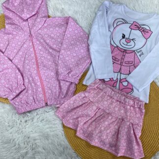 Conjunto saia corações  e camiseta ursinha